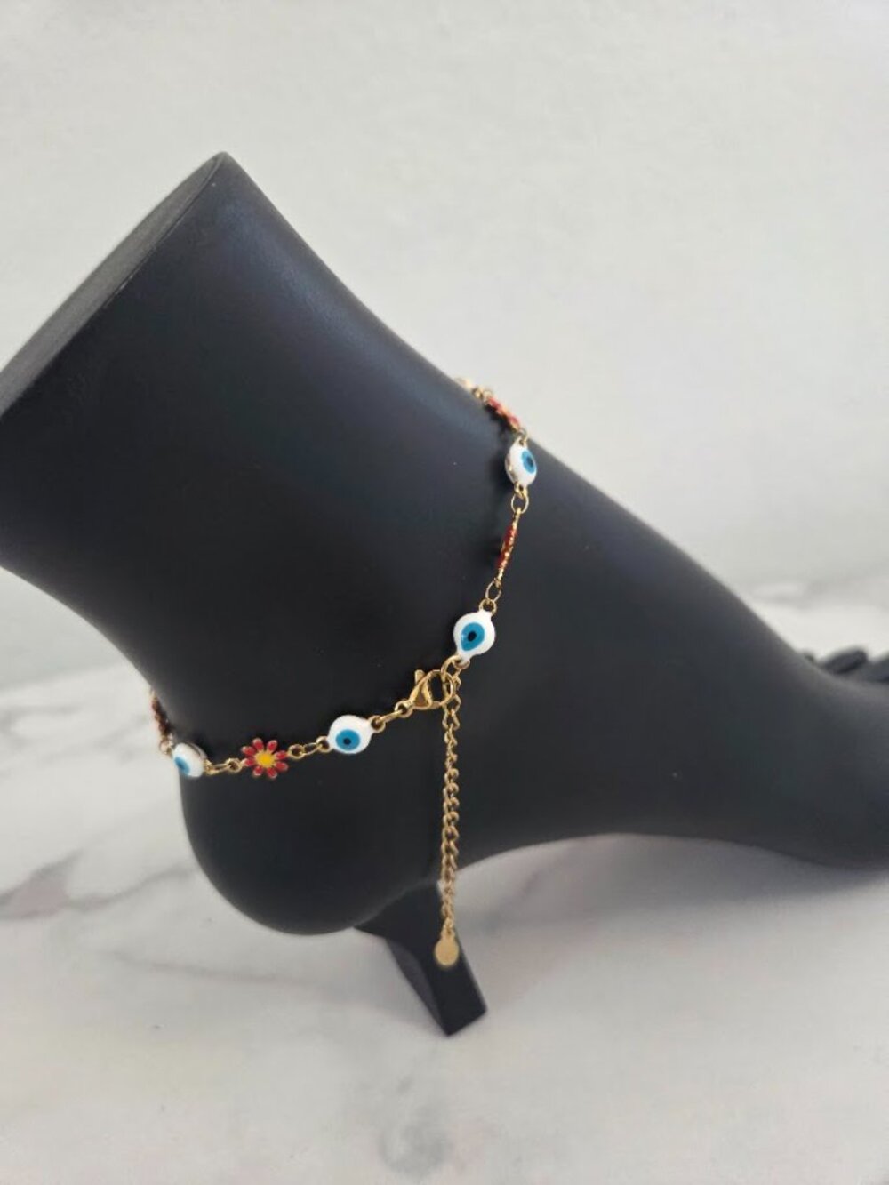 Evil Eye Daisy Flower Anklet Gold Plated Chain Anklet Bracelet - Picture 7 of 13